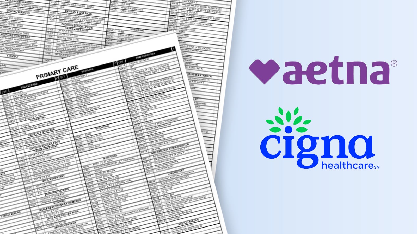 Aetna and Cigna logos with coding